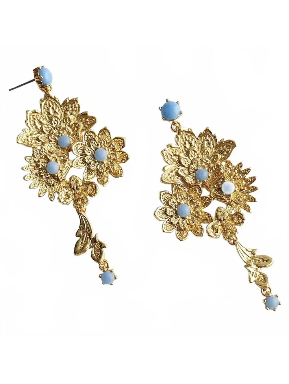 Semiprecious Floral Chintz Chandelier Earrings NWT Antique Gold